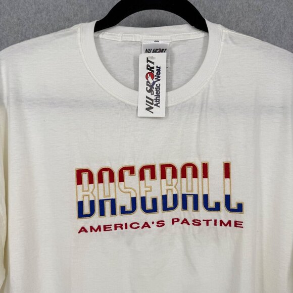 Nu Sport Mens VTG Baseball T Shirt Size XL White Embroidered Pastime Deadstock - Picture 3 of 16